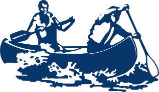 Hand-drawn image of two boaters paddling in a canoe